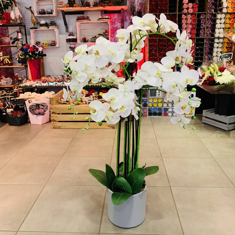 Orchidée phalaenopsis blanche artificielle XL 8 tiges | FLOR'M by Nico Fleur