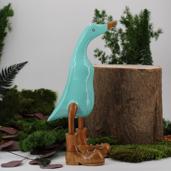 Sculpture Canard bois bleu à chaussures